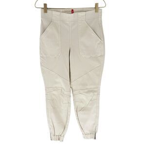 Spanx Pants Womens Medium Beige Twill Cargo Joggers Pull On Elastic Waist Pocket